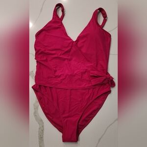 Birdsong Swim Wrap Tie One Piece Hibiscus Pink Women's 14 G/H NWT